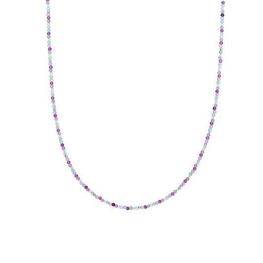 Beaded Necklace | 2mm Multi Gem Silver - 42cm +2cm