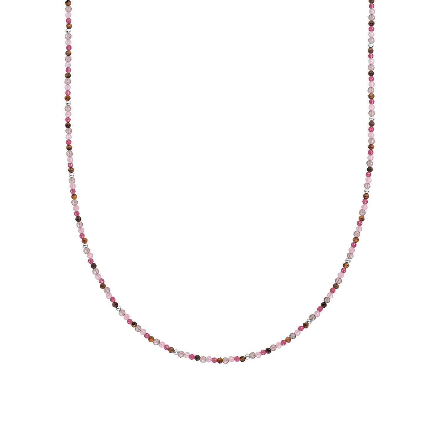 Beaded Necklace | 2mm Multi Gem Silver - 42cm +2cm
