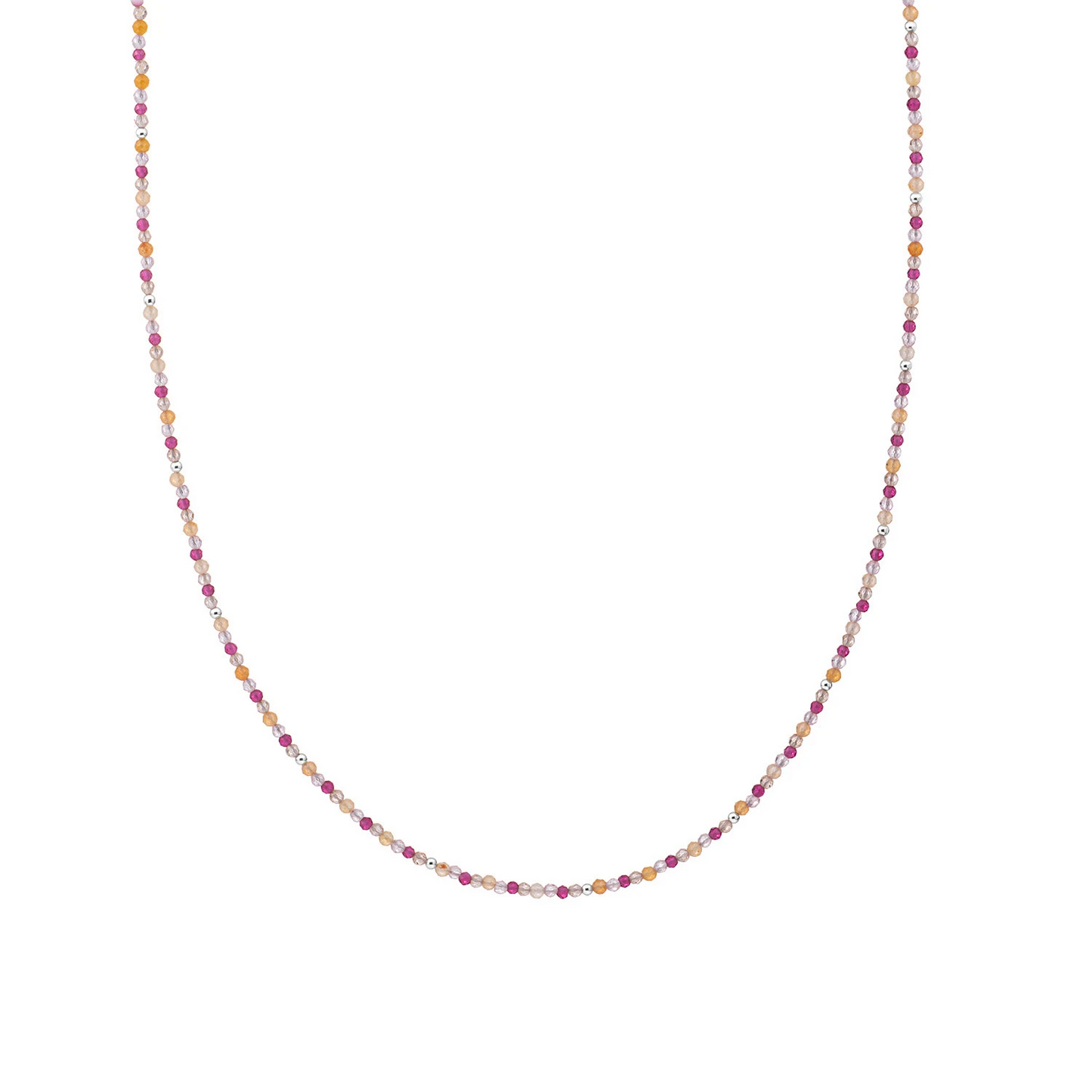 Beaded Necklace | 2mm Multi Gem Silver - 42cm +2cm