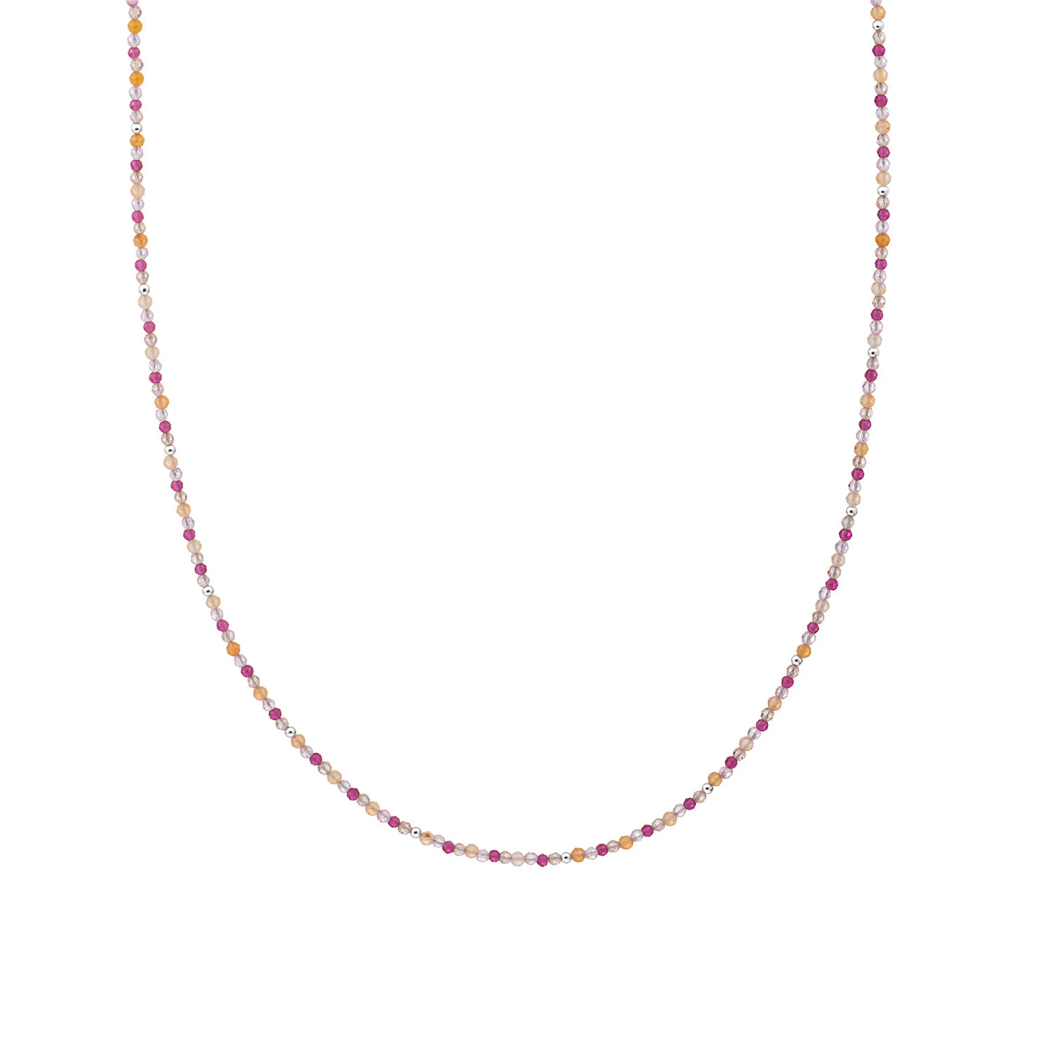 Beaded Necklace | 2mm Multi Gem Silver - 42cm +2cm