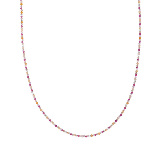 Beaded Necklace | 2mm Multi Gem Silver - 42cm +2cm