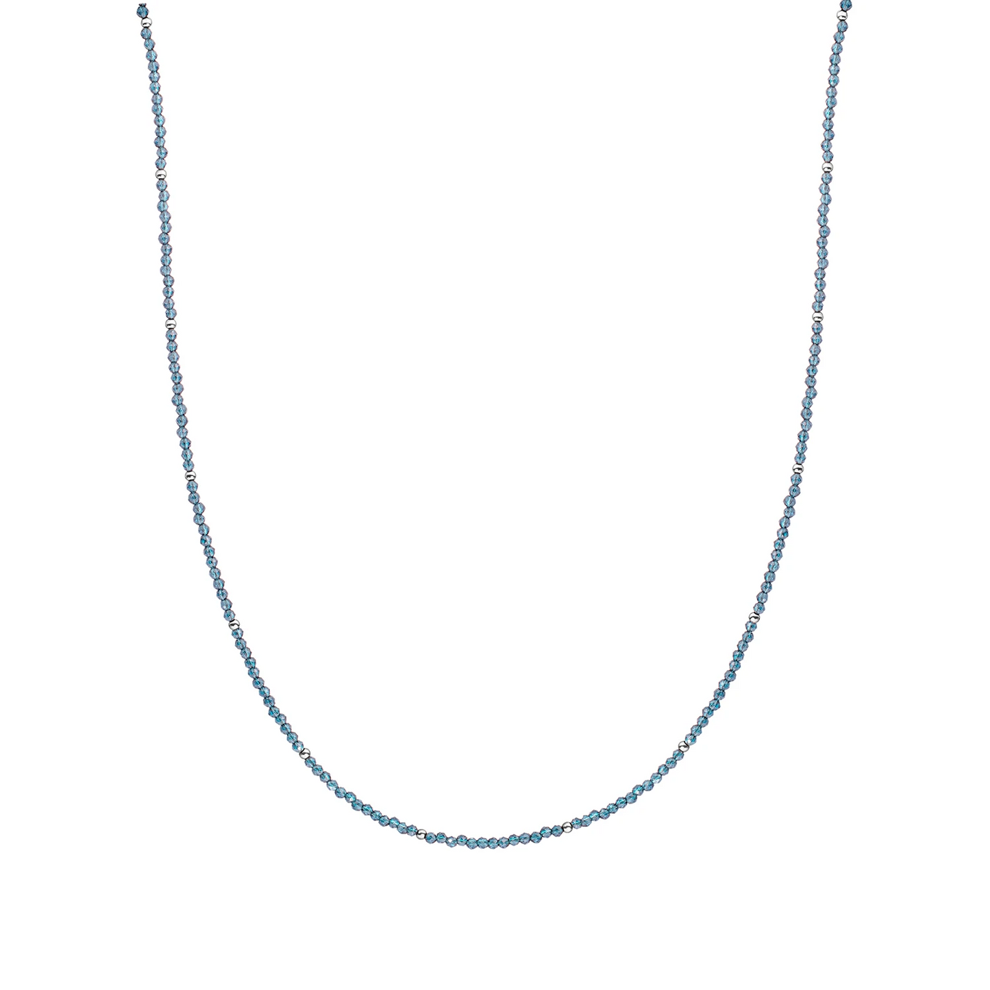 Beaded Necklace | 2mm Ocean Topaz Quartz  Silver - 42cm +2cm