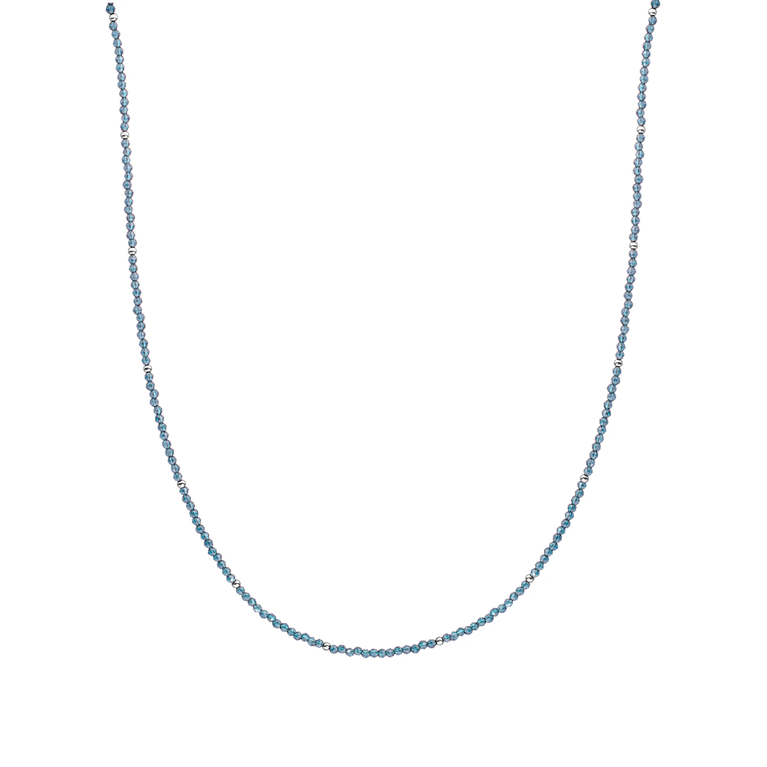 Beaded Necklace | 2mm Ocean Topaz Quartz  Silver - 42cm +2cm