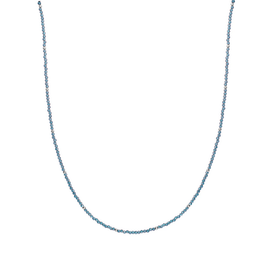 Beaded Necklace | 2mm Ocean Topaz Quartz  Silver - 42cm +2cm