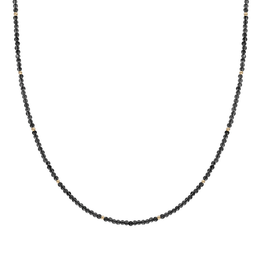 Beaded Necklace | 2mm Onyx  Gold - 42cm +2cm
