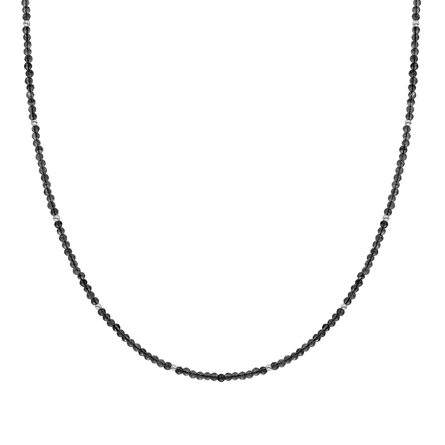 Beaded Necklace | 2mm Onyx  Silver - 42cm +2cm