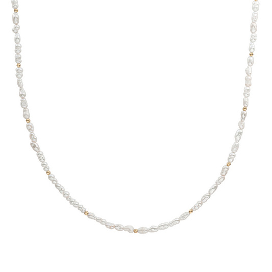 Beaded Necklace | 2mm Pearl  Gold - 42cm +2cm