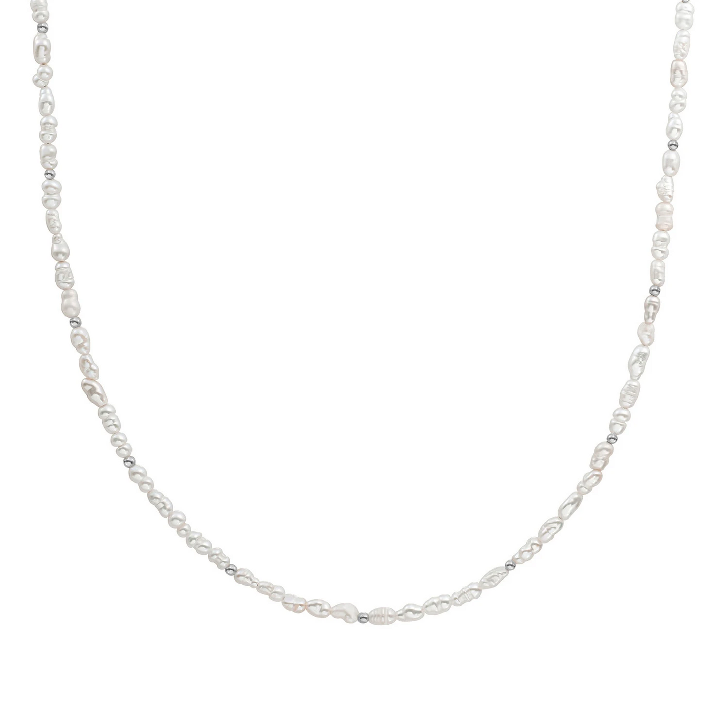 Beaded Necklace | 2mm Pearl  Silver - 42cm +2cm