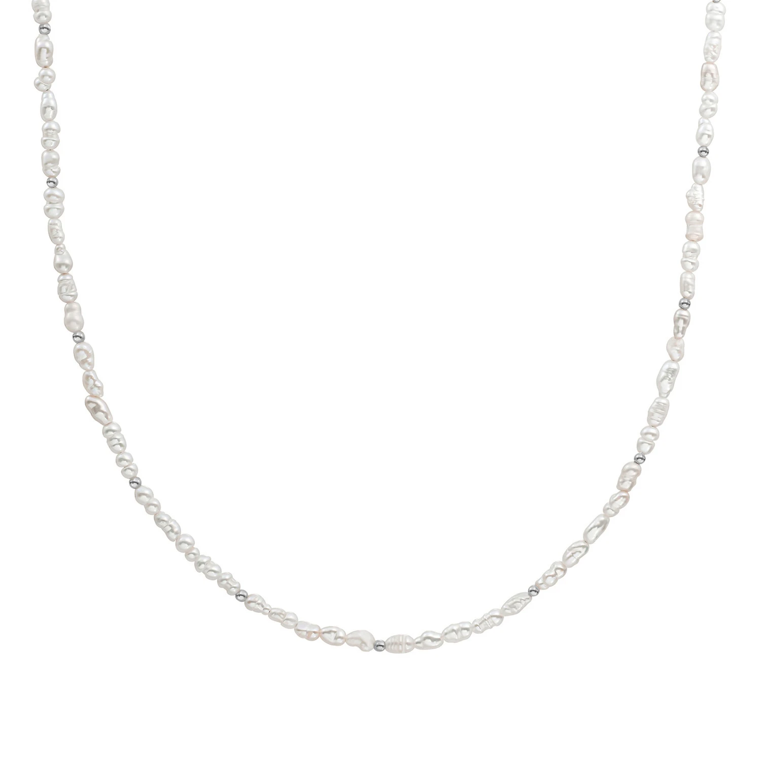 Beaded Necklace | 2mm Pearl  Silver - 42cm +2cm