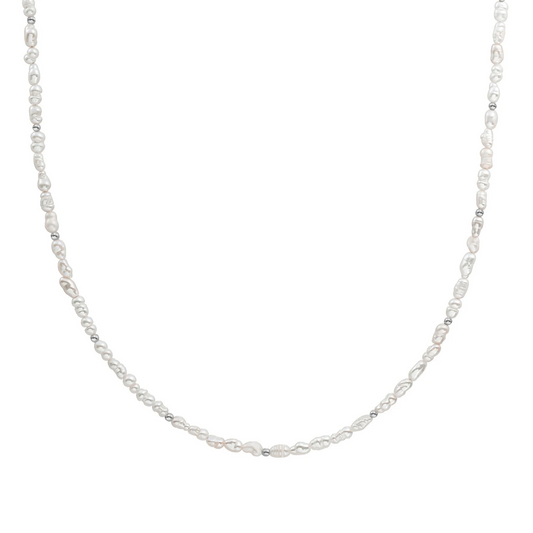 Beaded Necklace | 2mm Pearl  Silver - 42cm +2cm