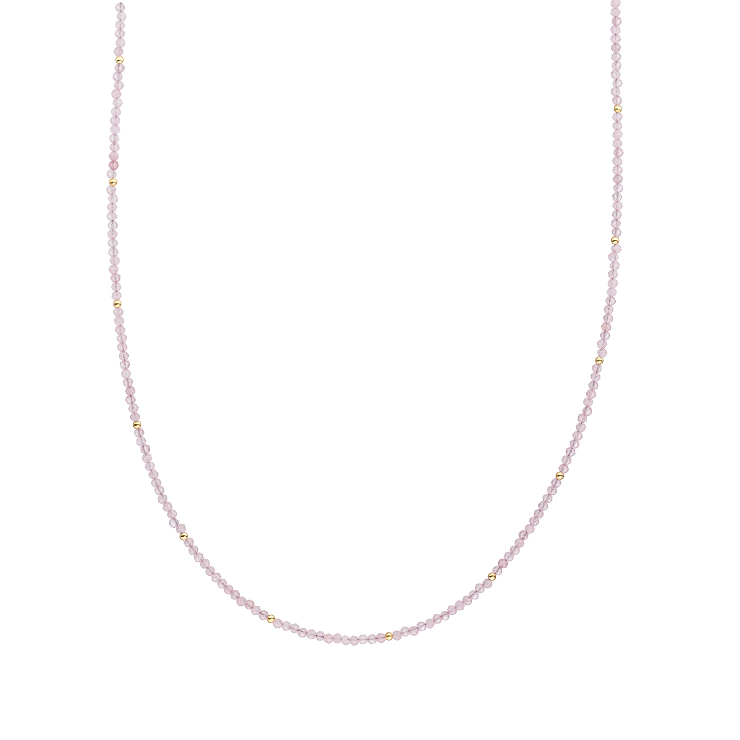 Beaded Necklace | 2mm Pink Opalite  Gold - 42cm +2cm