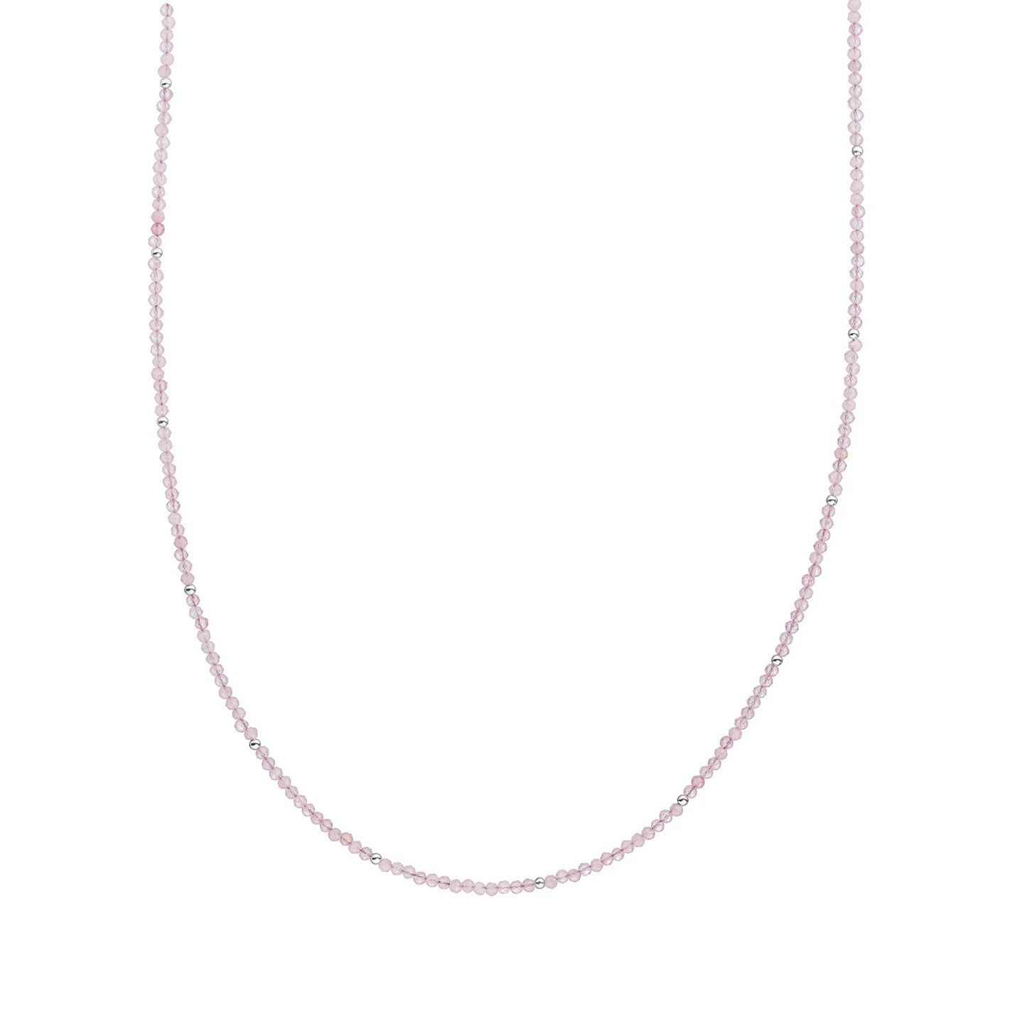 Beaded Necklace | 2mm Pink Opalite  Silver - 42cm +2cm