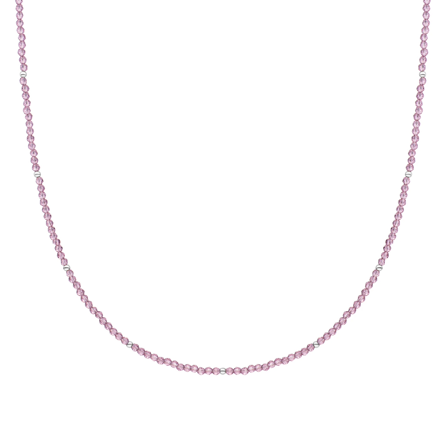 Beaded Necklace | 2mm Purpl Pink Quartz  Silver - 42cm +2cm
