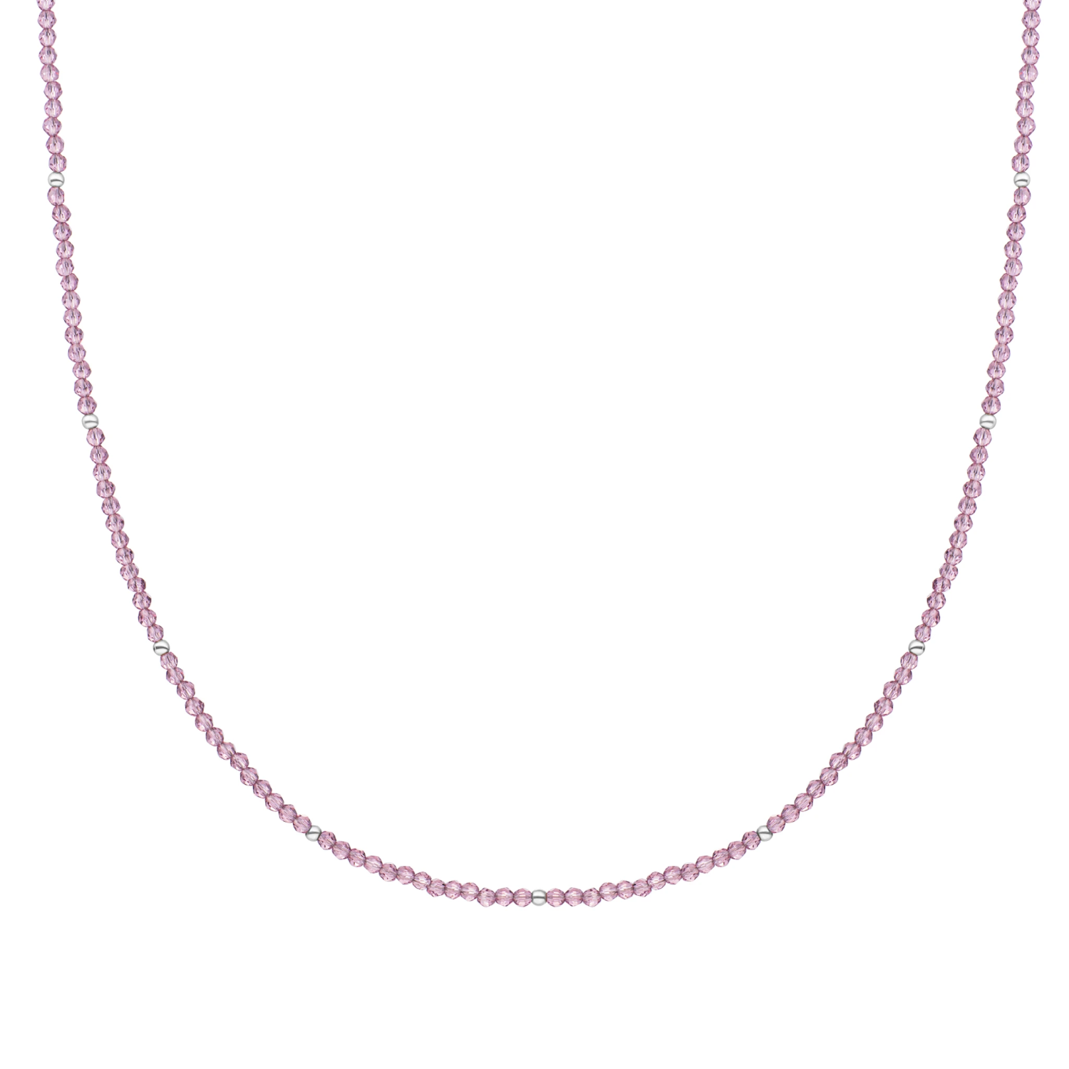 Beaded Necklace | 2mm Purpl Pink Quartz  Silver - 42cm +2cm