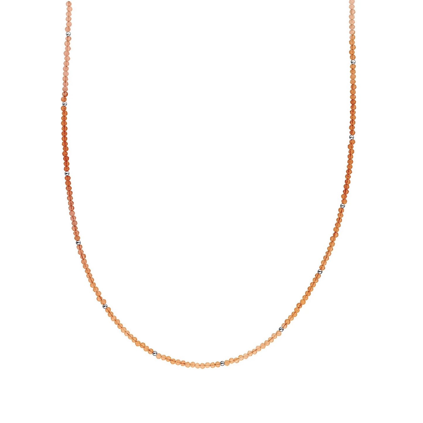 Beaded Necklace | 2mm Red Aventurine Silver - 42cm +2cm