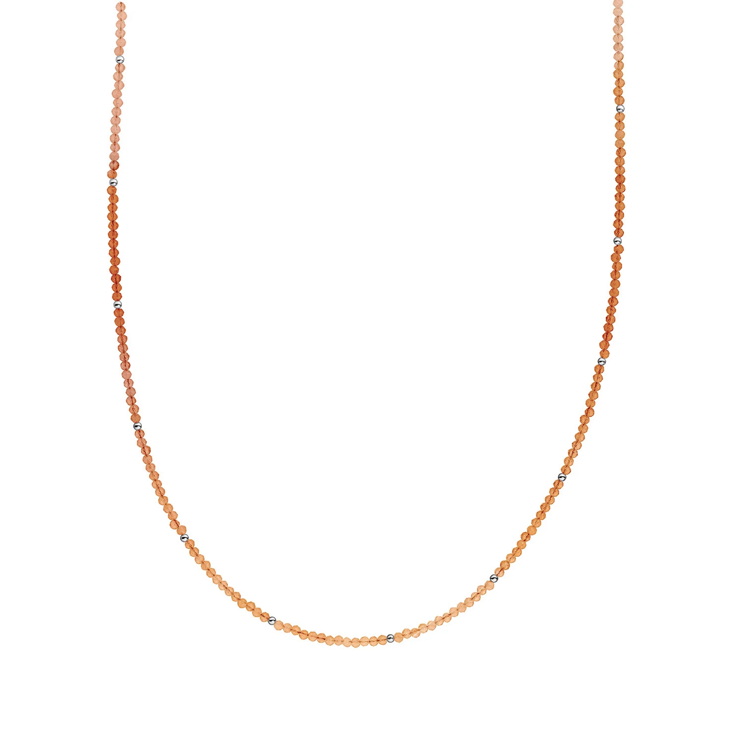 Beaded Necklace | 2mm Red Aventurine Silver - 42cm +2cm