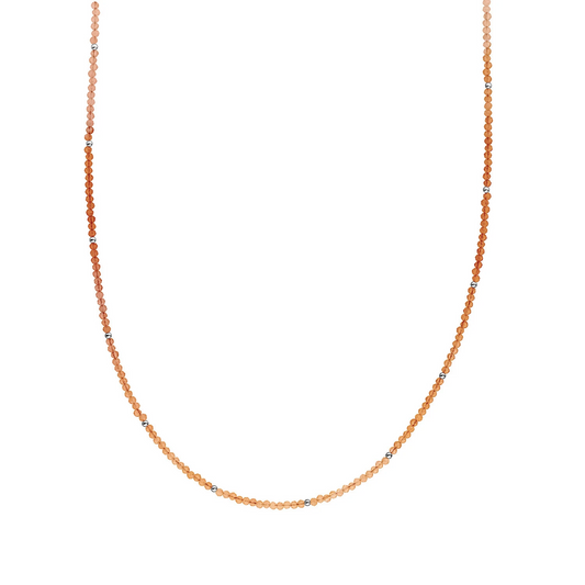 Beaded Necklace | 2mm Red Aventurine Silver - 42cm +2cm
