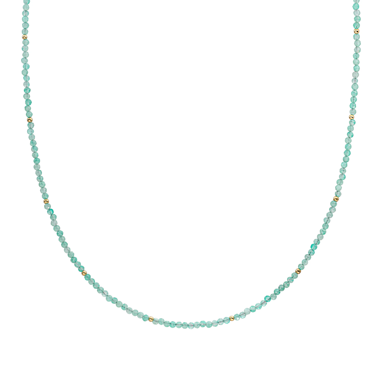 Beaded Necklace | 2mm Rich Green Amazonite  Gold - 42cm +2cm