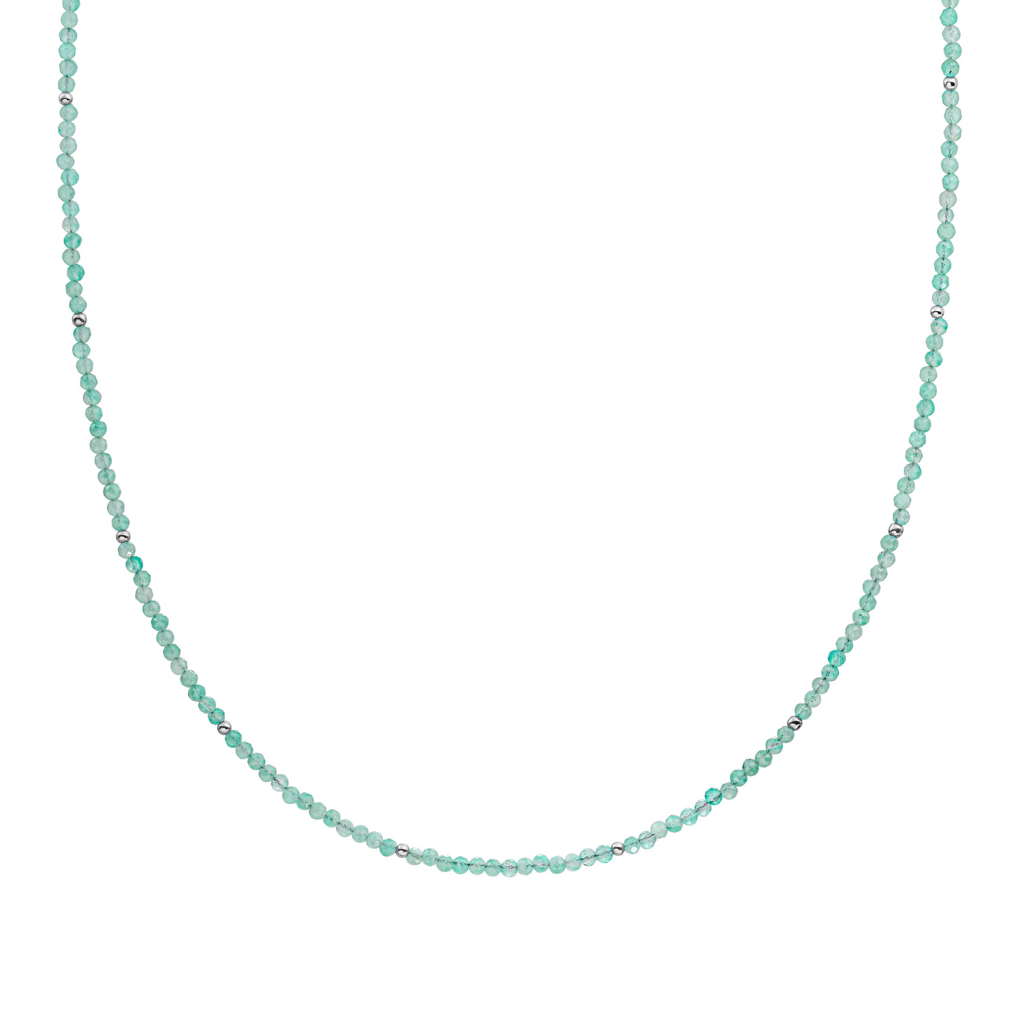 Beaded Necklace | 2mm Rich Green Amazonite  Silver - 42cm +2cm