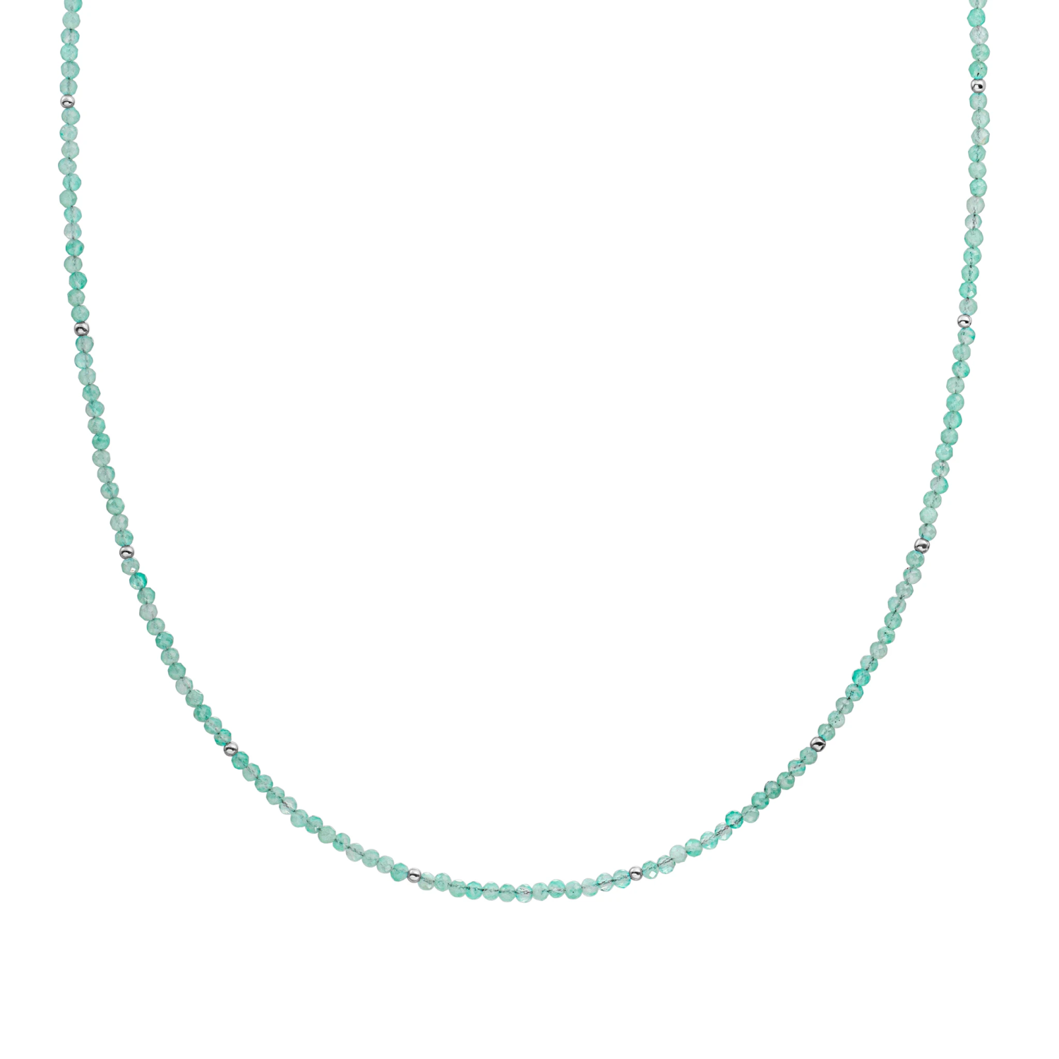 Beaded Necklace | 2mm Rich Green Amazonite  Silver - 42cm +2cm