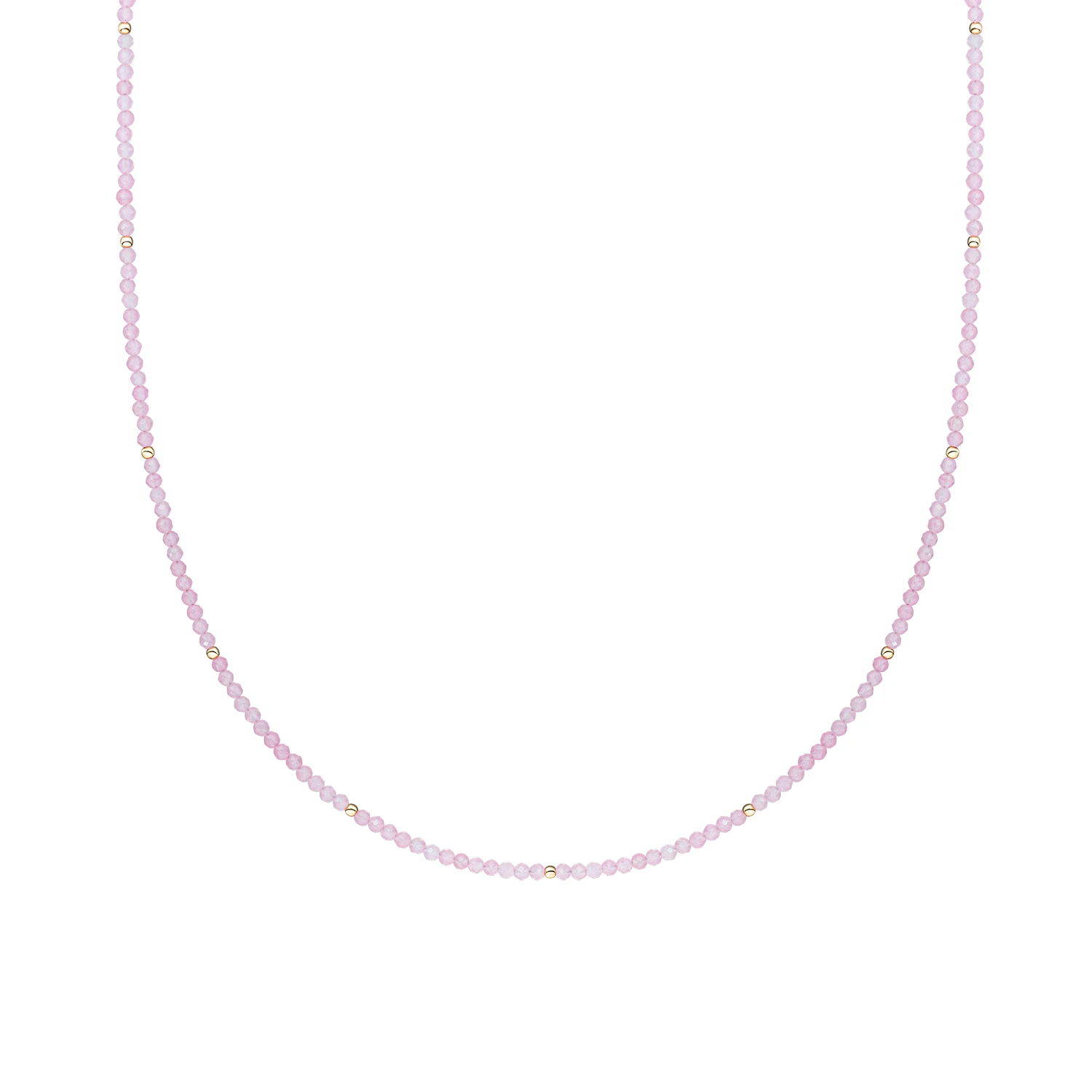 Beaded Necklace | 2mm Rose Quartz Gold - 42cm +2cm