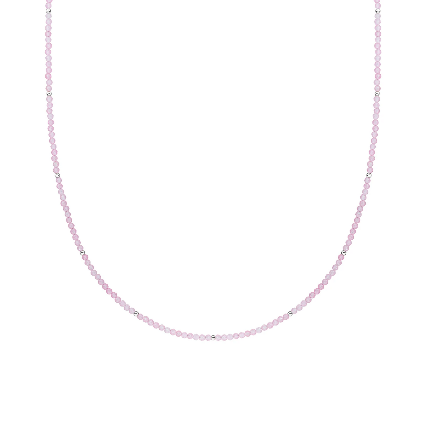 Beaded Necklace | 2mm Rose Quartz Silver - 42cm +2cm