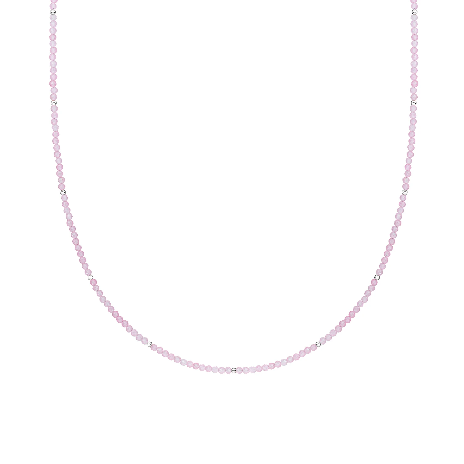 Beaded Necklace | 2mm Rose Quartz Silver - 42cm +2cm