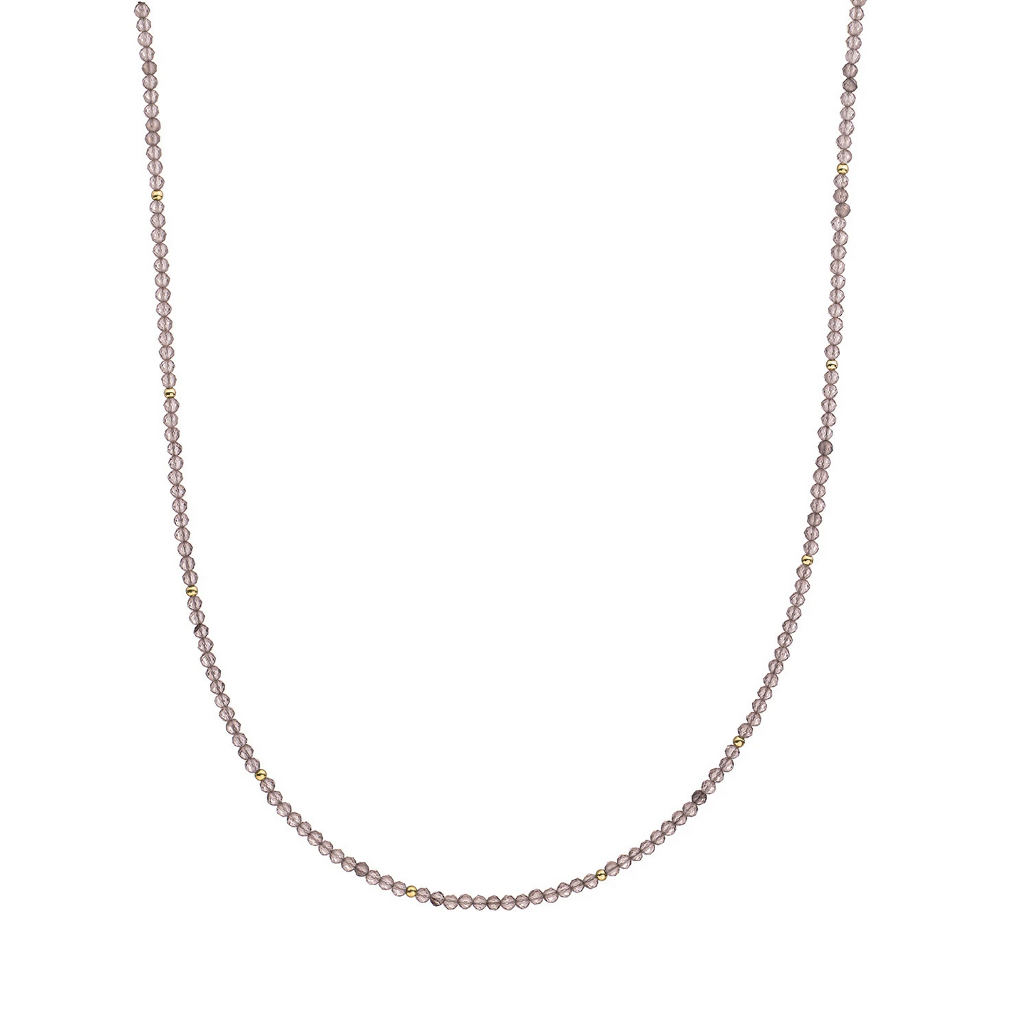 Beaded Necklace | 2mm Smoky Quartz  Gold - 42cm +2cm