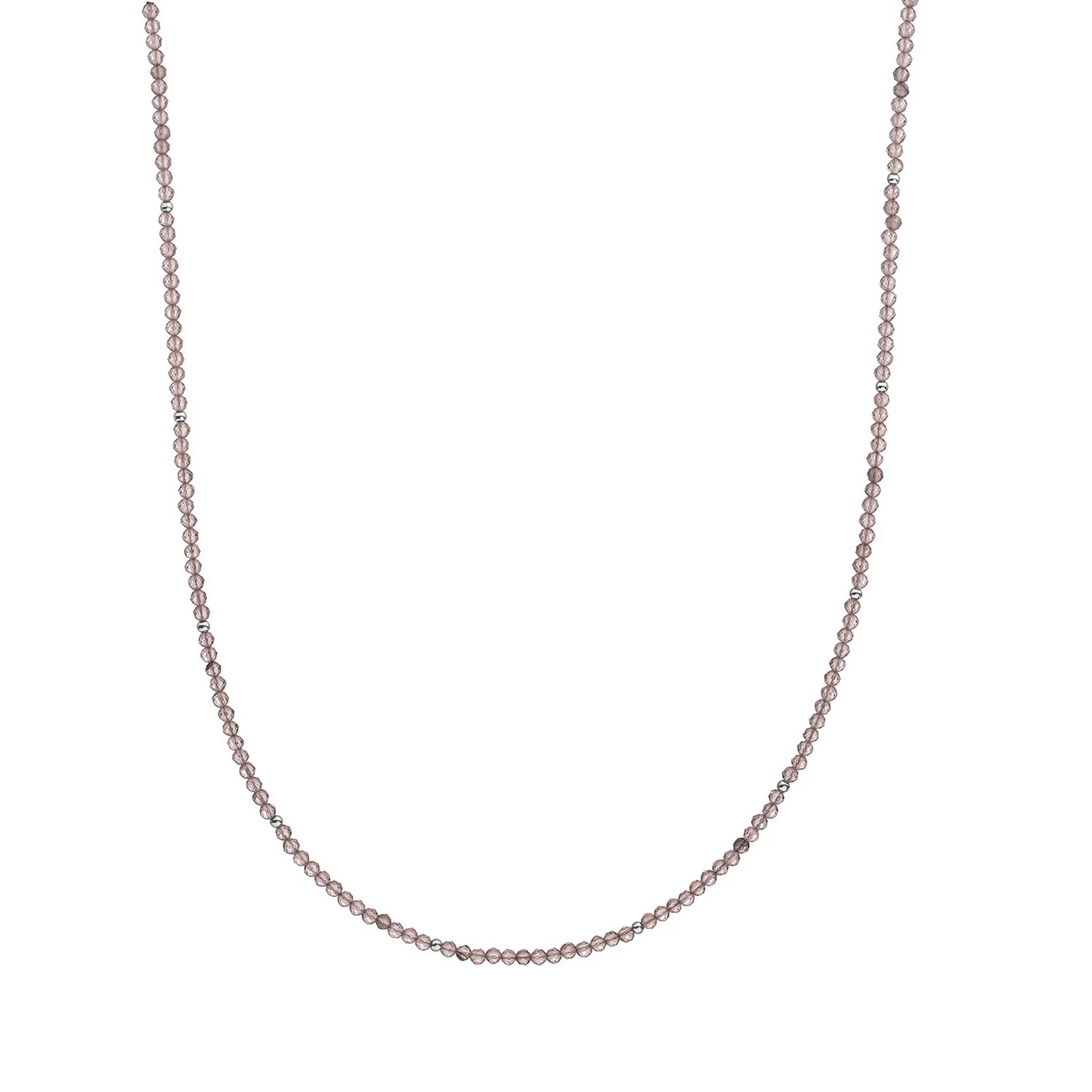 Beaded Necklace | 2mm Smoky Quartz  Silver - 42cm +2cm