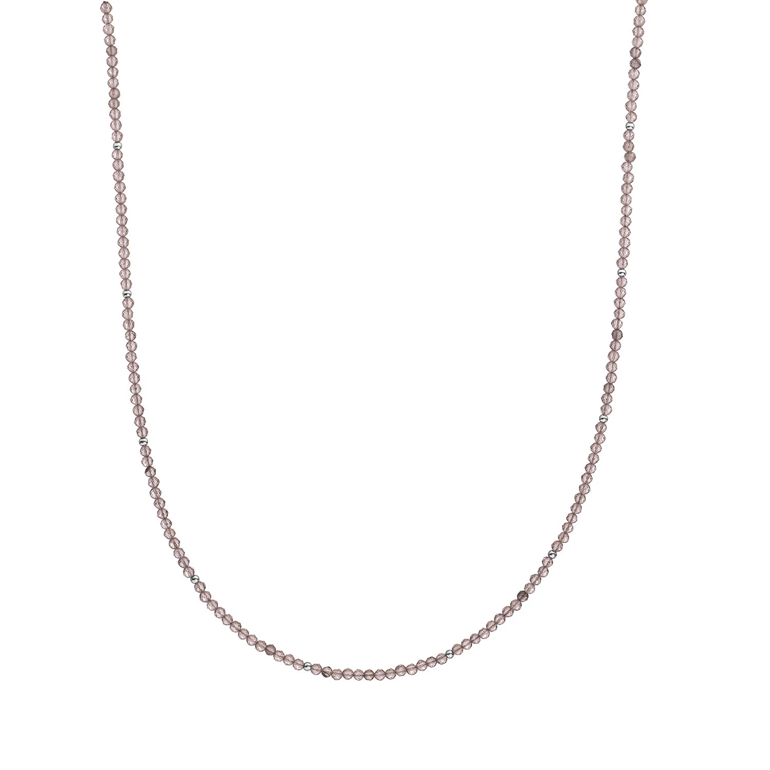 Beaded Necklace | 2mm Smoky Quartz  Silver - 42cm +2cm