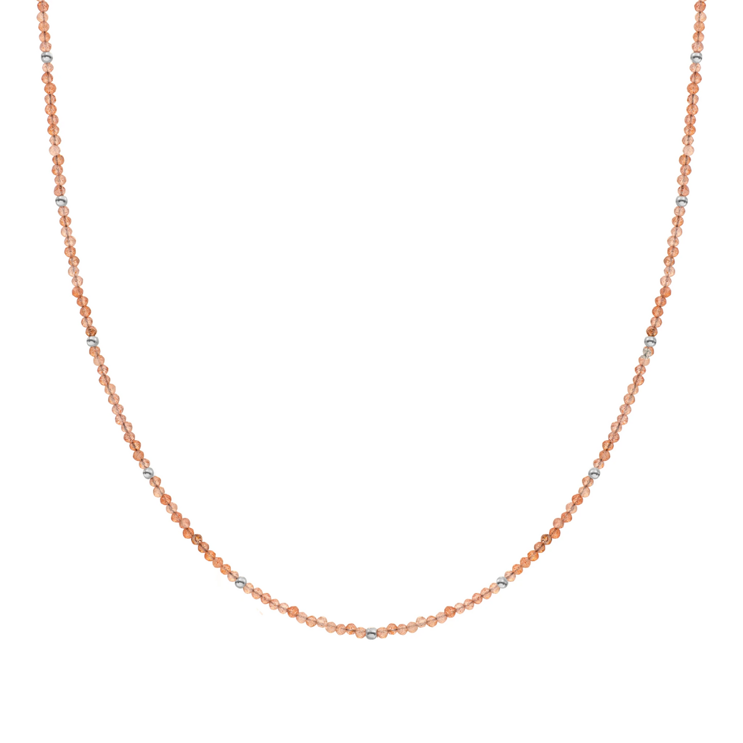 Beaded Necklace | 2mm Sunstone  Silver - 42cm +2cm