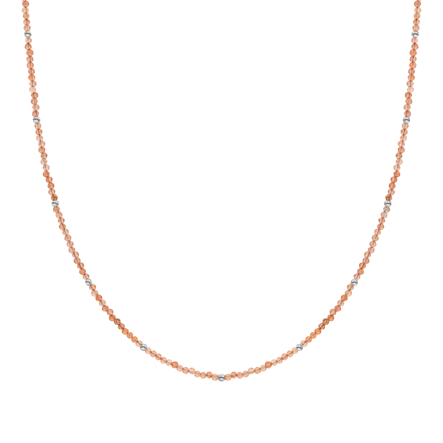 Beaded Necklace | 2mm Sunstone  Silver - 42cm +2cm