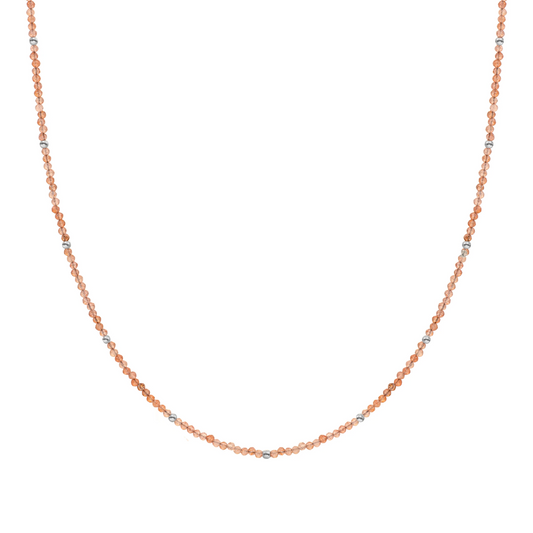 Beaded Necklace | 2mm Sunstone  Silver - 42cm +2cm