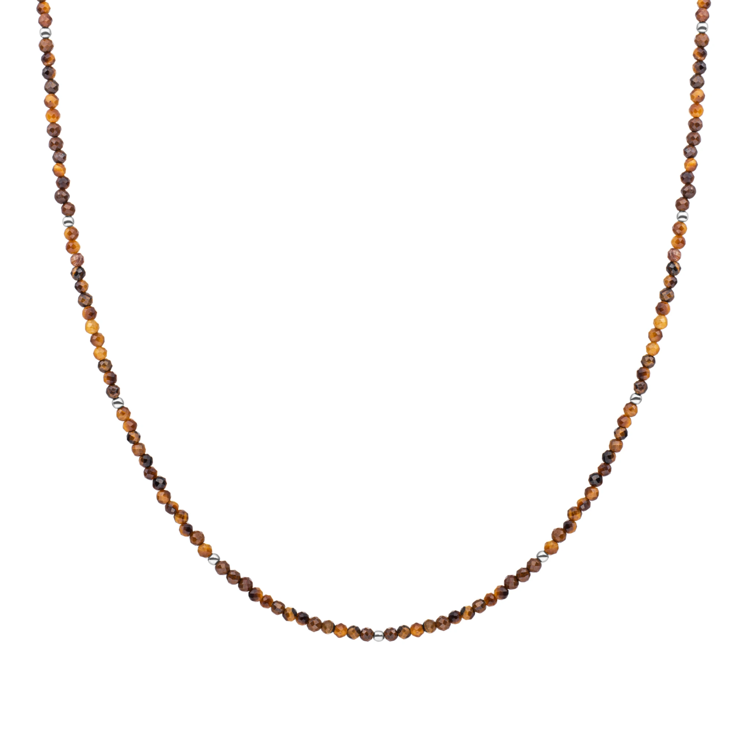 Beaded Necklace | 2mm Tiger Eye  Silver - 42cm +2cm