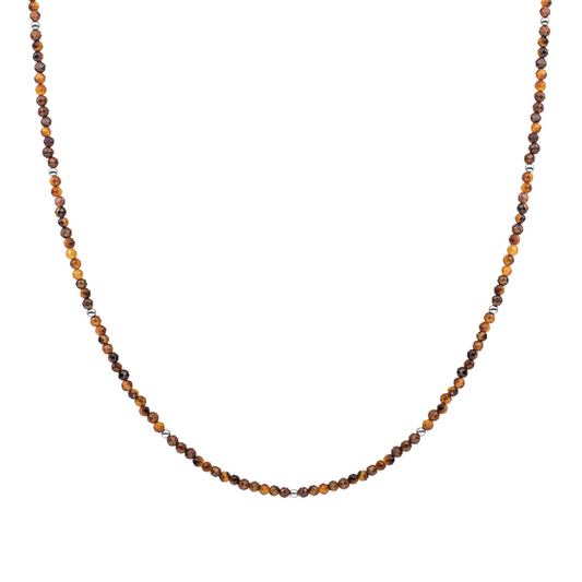 Beaded Necklace | 2mm Tiger Eye  Silver - 42cm +2cm