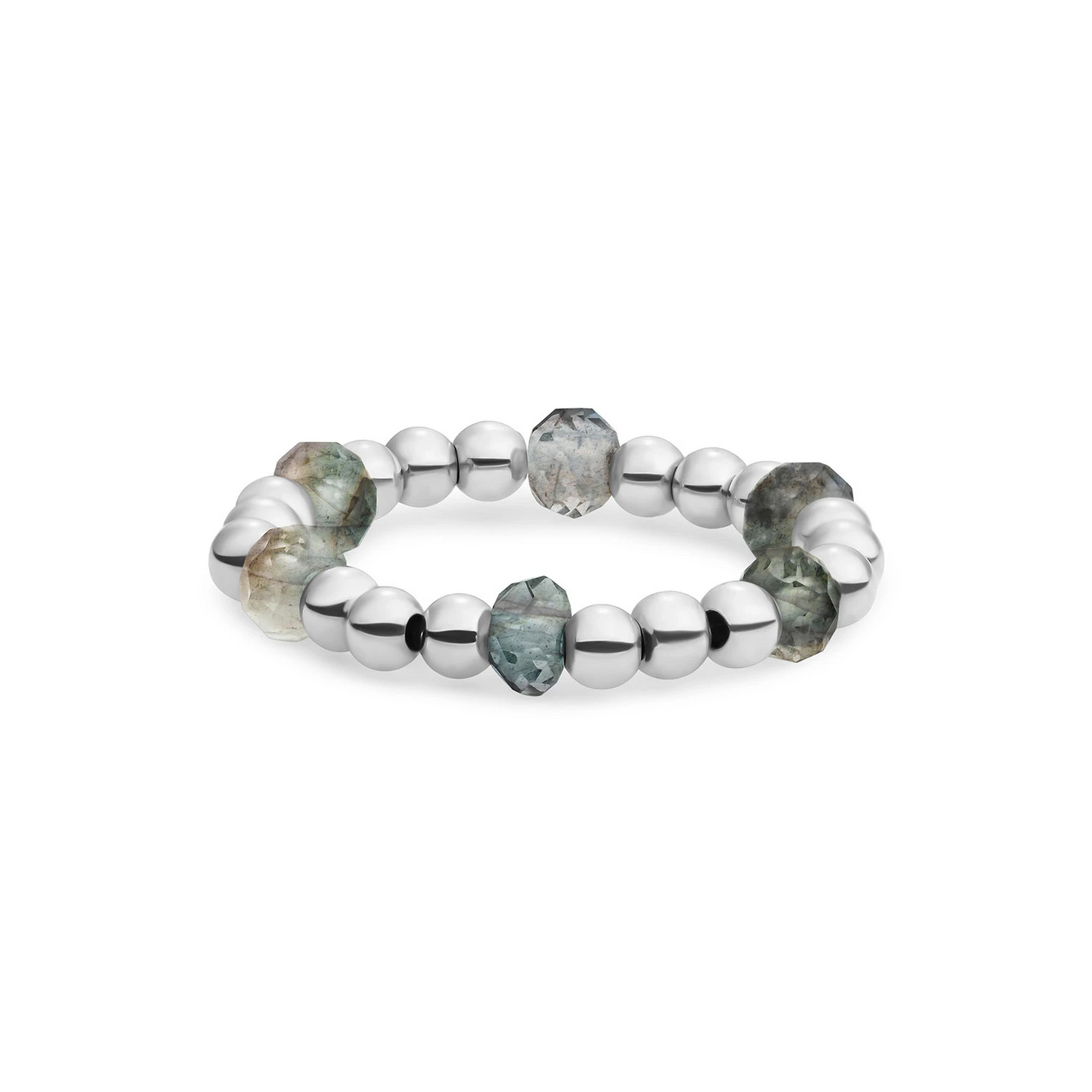 Beaded Ring | Facet roundel Labradorite - Silver