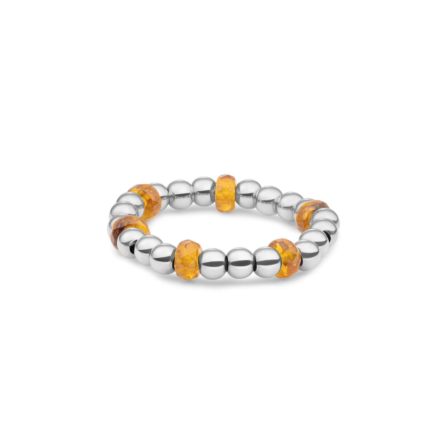 Beaded Ring | Facet roundel Light Silver Citrine Quartz - Silver