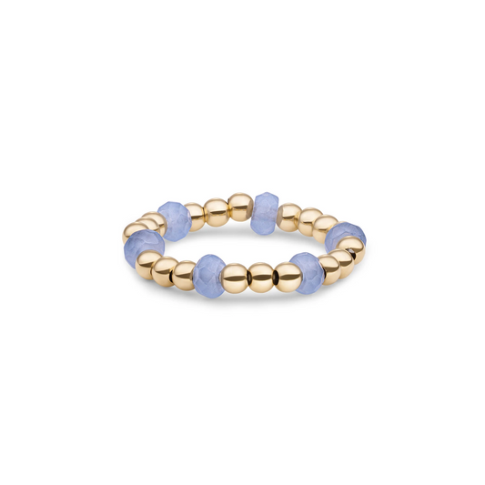 Beaded Ring | Facet roundel Milky Blue Jade - Gold