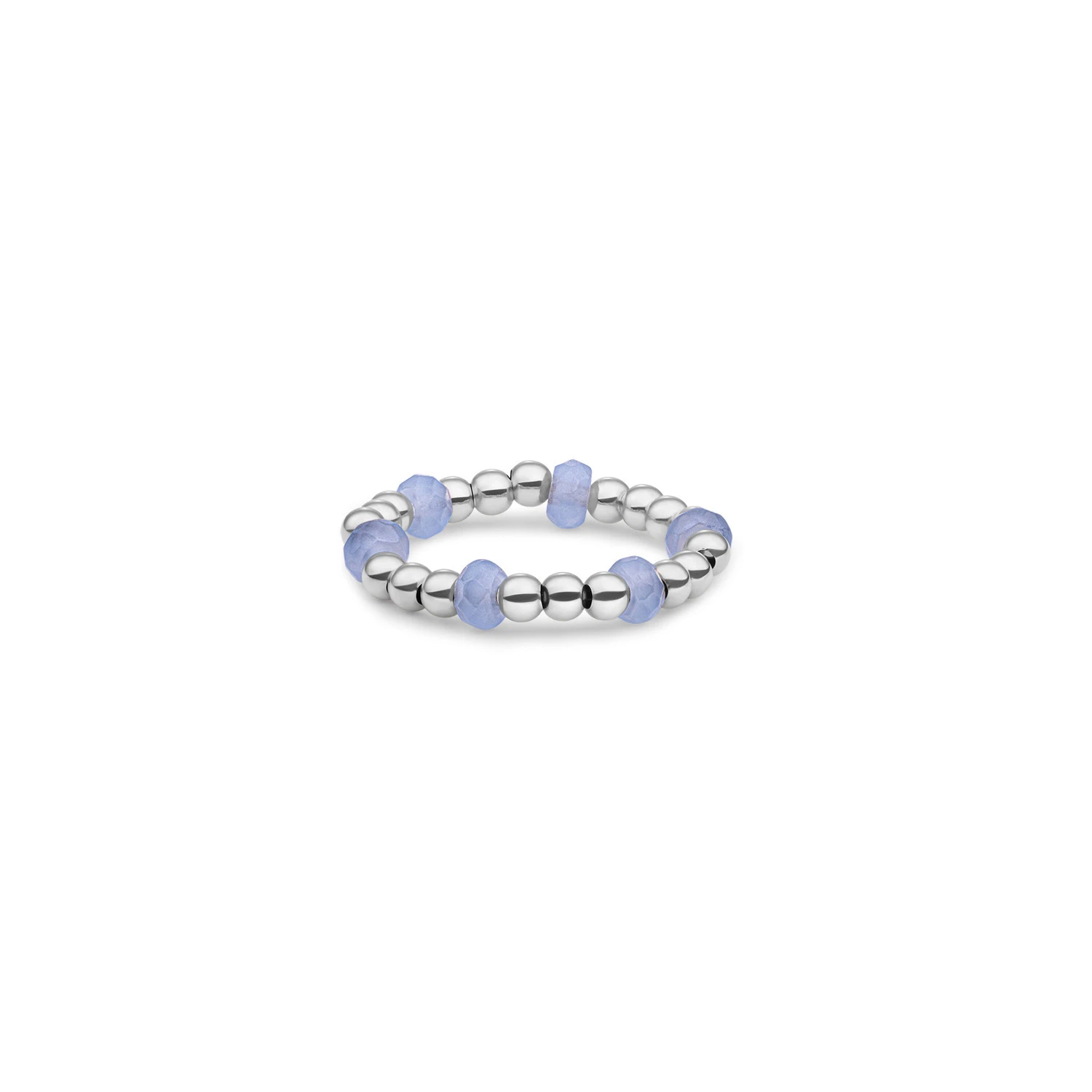 Beaded Ring | Facet roundel Milky Blue Jade - Silver