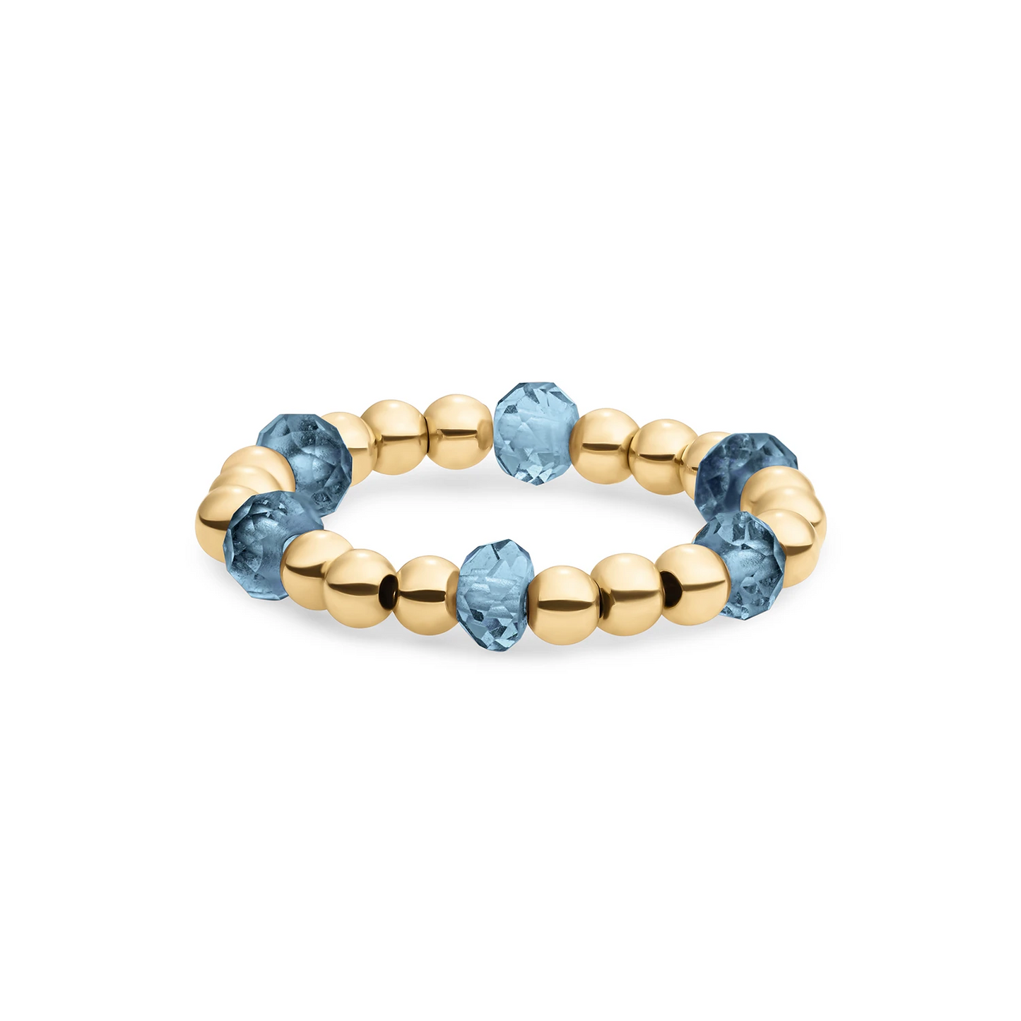 Beaded Ring | Facet roundel Ocean Topaz Quartz - Gold