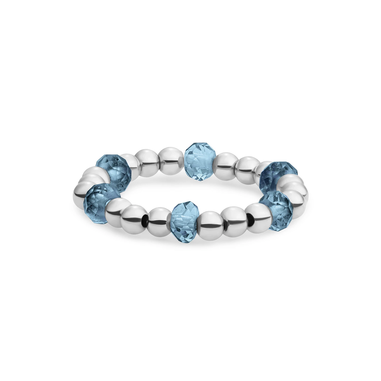 Beaded Ring | Facet roundel Ocean Topaz Quartz - Silver