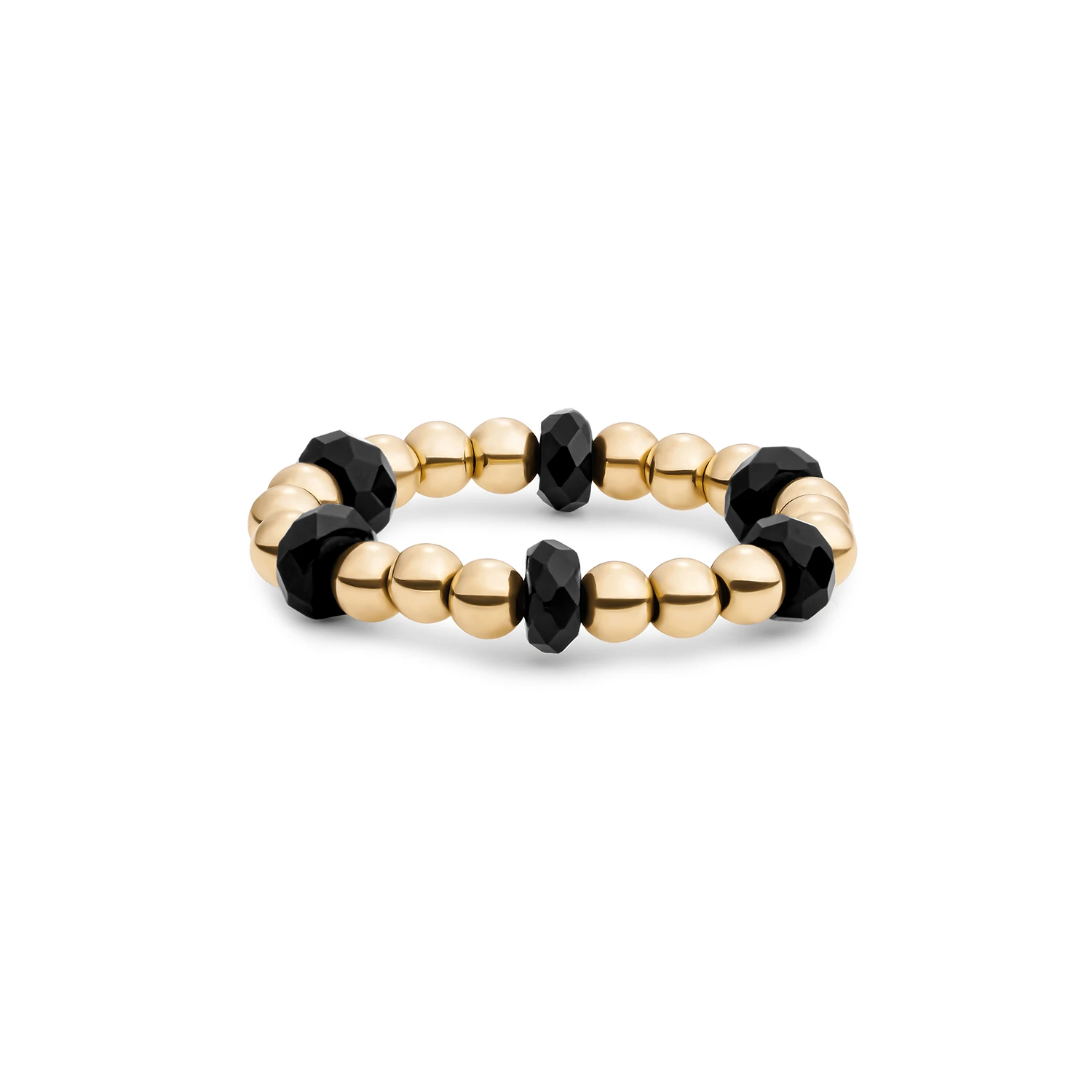 Beaded Ring | Facet roundel Onyx - Gold