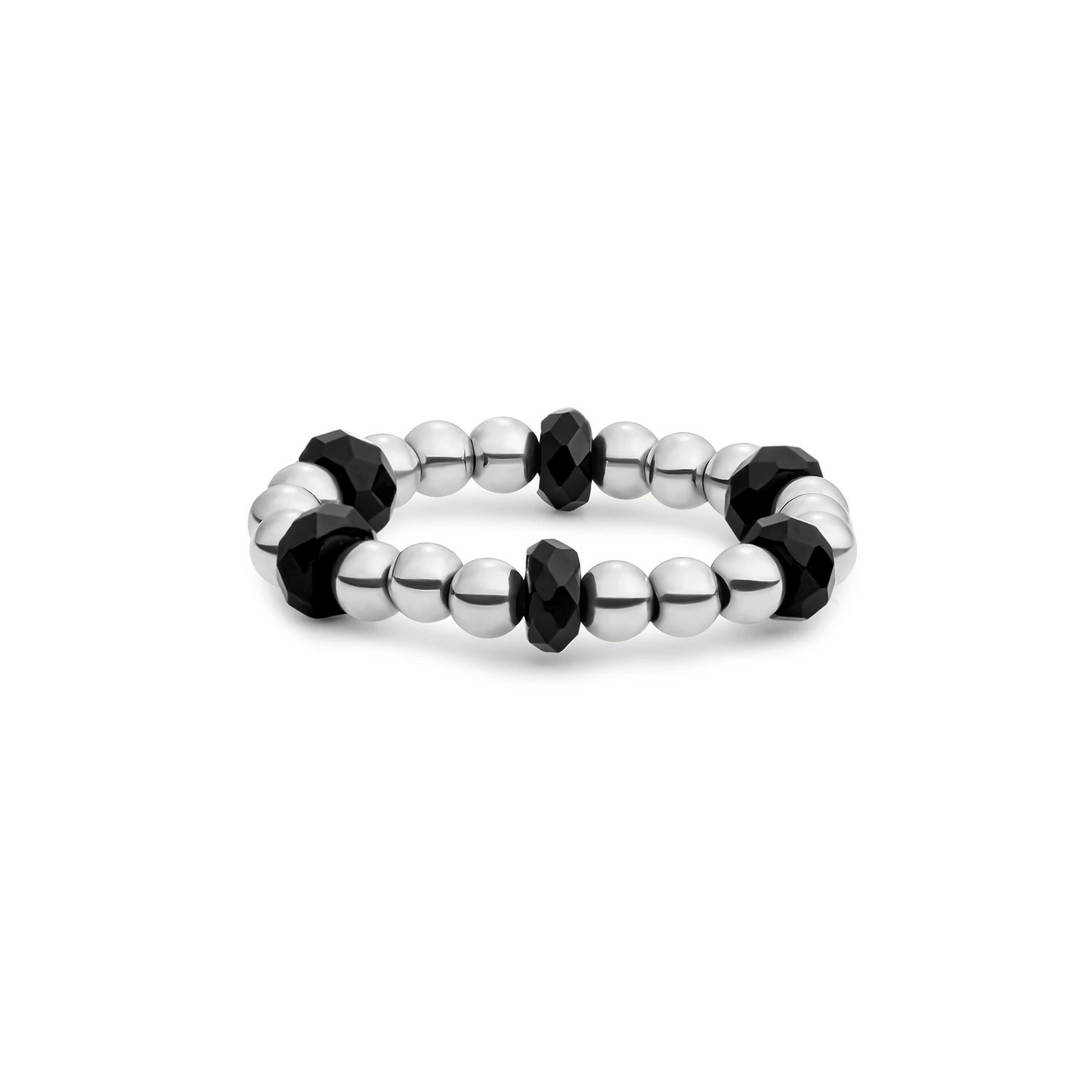 Beaded Ring | Facet roundel Onyx - Silver