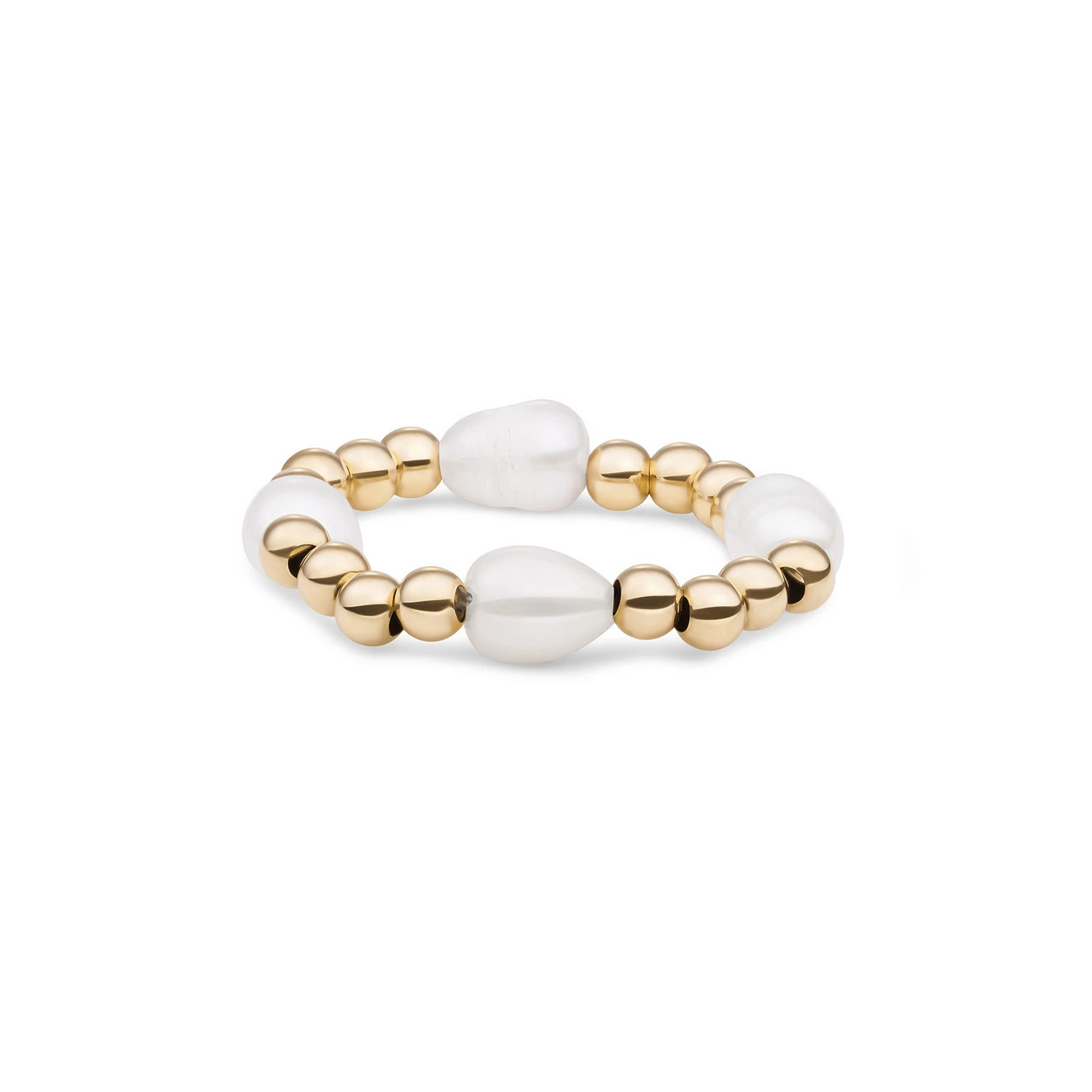 Beaded Ring | Facet roundel Pearl - Gold