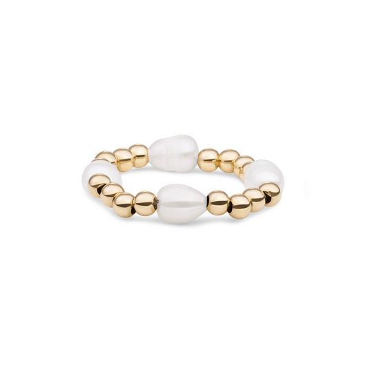 Beaded Ring | Facet roundel Pearl - Gold