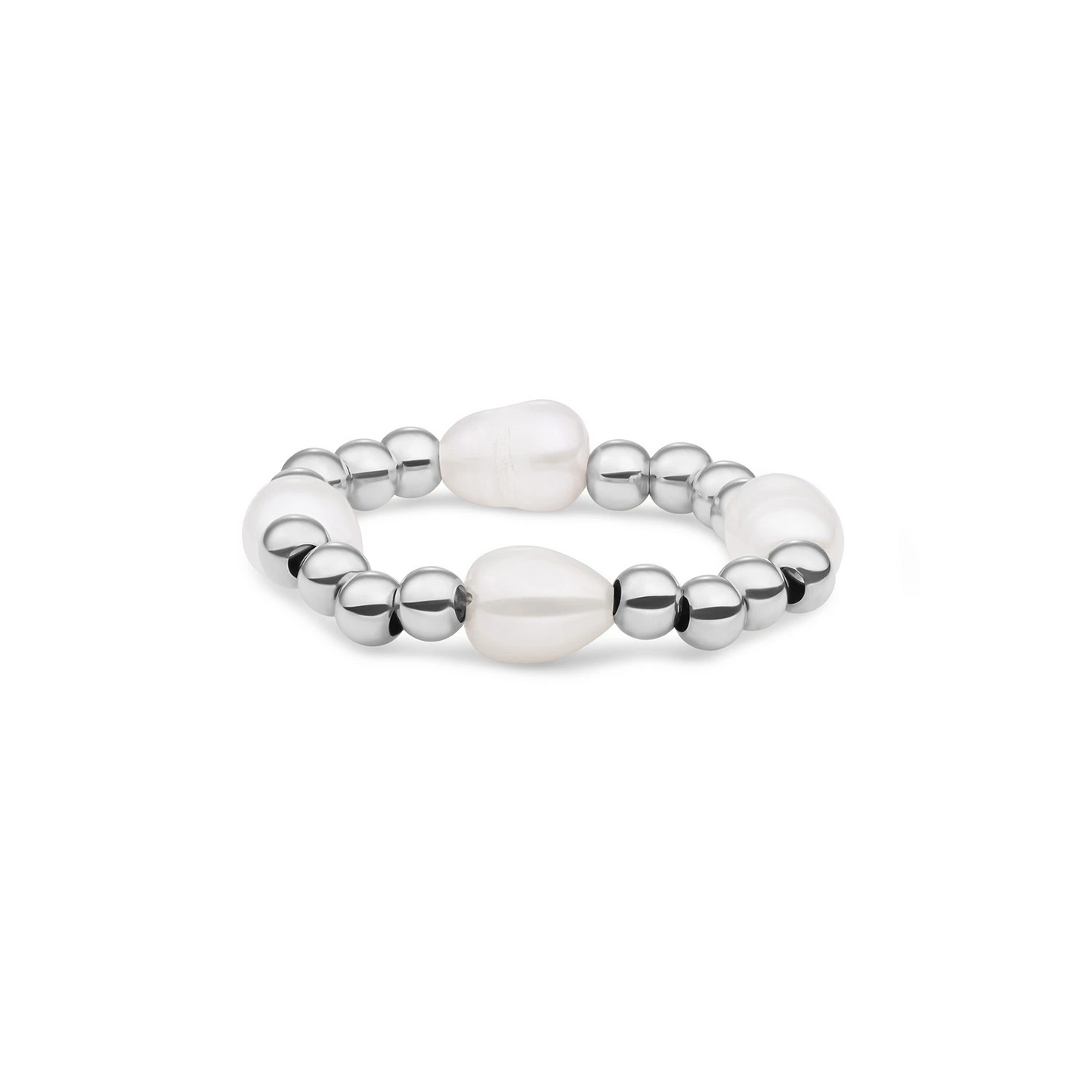 Beaded Ring | Facet roundel Pearl - Silver