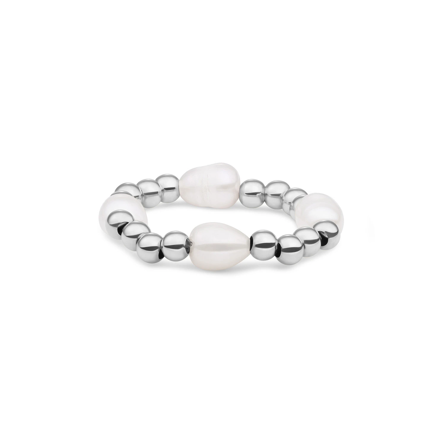 Beaded Ring | Facet roundel Pearl - Silver
