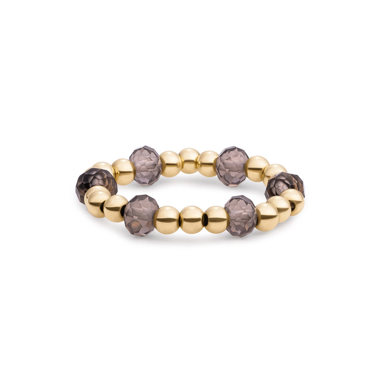 Beaded Ring | Facet roundel Smoky Quartz - Gold