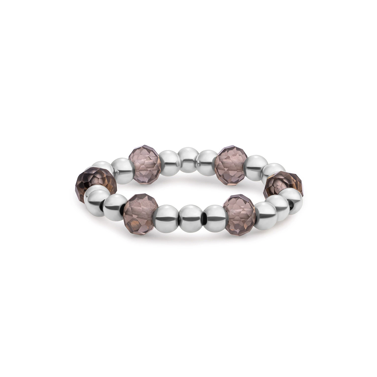 Beaded Ring | Facet roundel Smoky Quartz - Silver