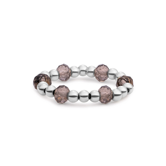 Beaded Ring | Facet roundel Smoky Quartz - Silver